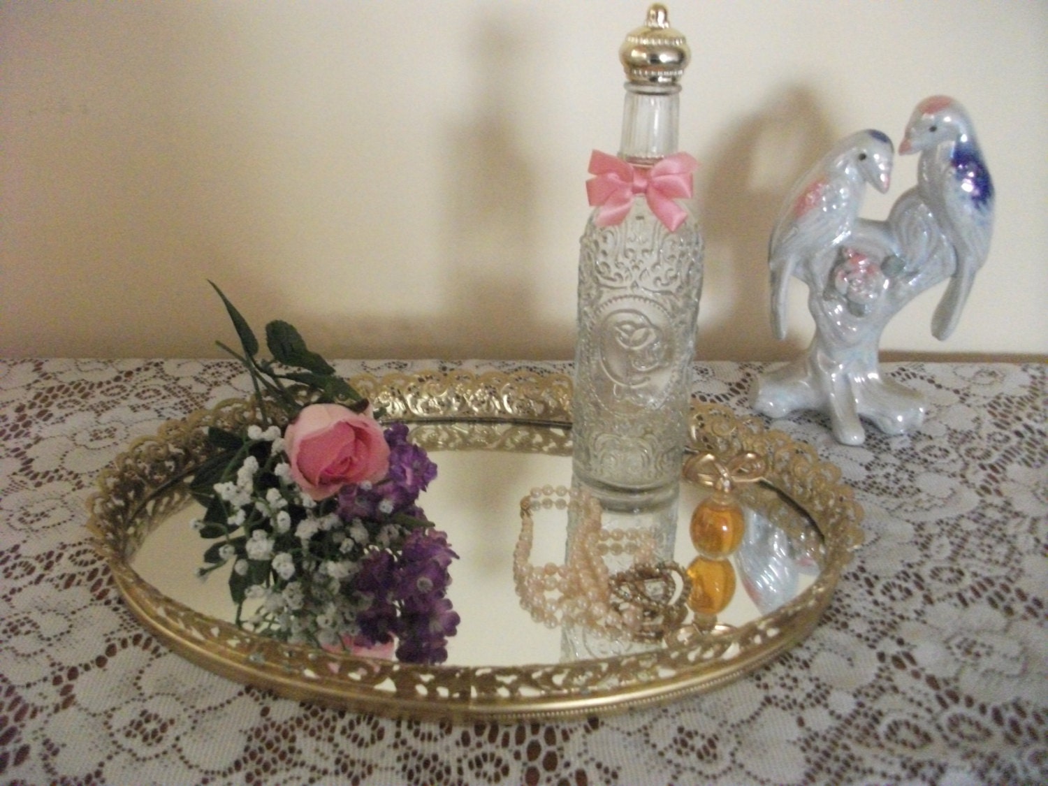Vintage Oval Mirror Vanity Tray