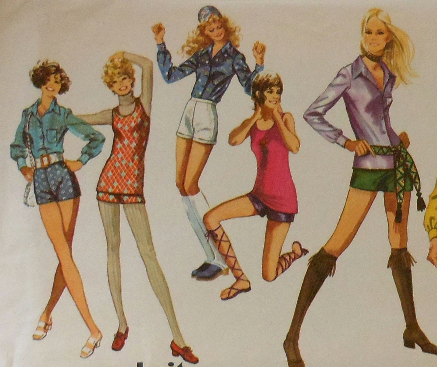 Vintage 70s Shorty Shorts Tank Top and Button Blouse Sewing Pattern UNCUT Simplicity 9487 Size 10