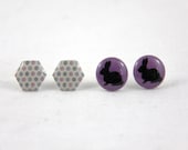Bunny Rabbit & Polka Dot - Post Earrings - Hypoallergenic Surgical Steel