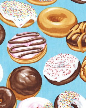 Benartex Fabrics...Delicious FROSTED Sprinkled DONUTS on Blue Fabric.....1 Yard...New