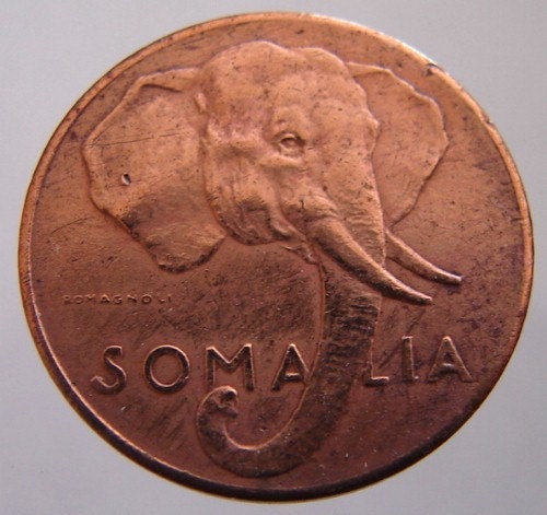 1950 SOMALIA ELEPHANT HEAD over 60 Years Old African Elephant 1 Centesimo Copper Coin
