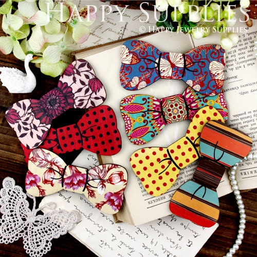 7pcs MIX Large Handmade Colorful Lovely Bowtie Charms / Pendants (CWK09-L)