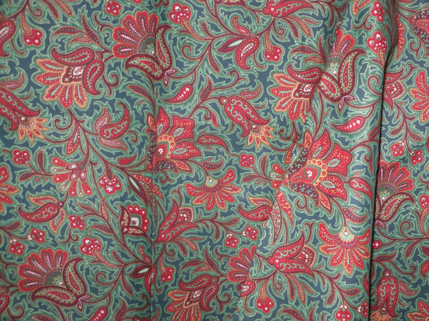 Red and Green Paisley Flowers Quilting Cotton Fabric 2 Yards