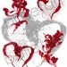 four seasons of love with ruby red and snow white doves and hearts - drawing