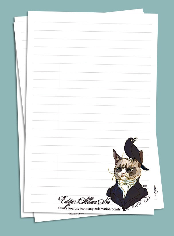 25 Sheets of Edgar Allan No - Grumpy Cat 5.5x8.5 Stationery with Envelopes