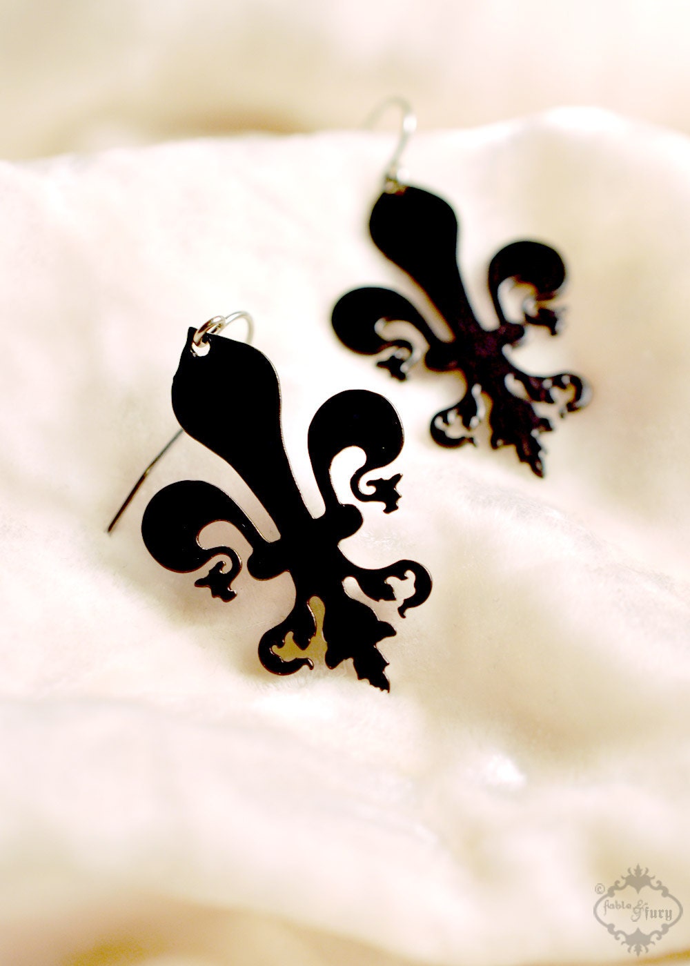 Fleur De Lis earrings in black finish stainless steel - hypoallergenic