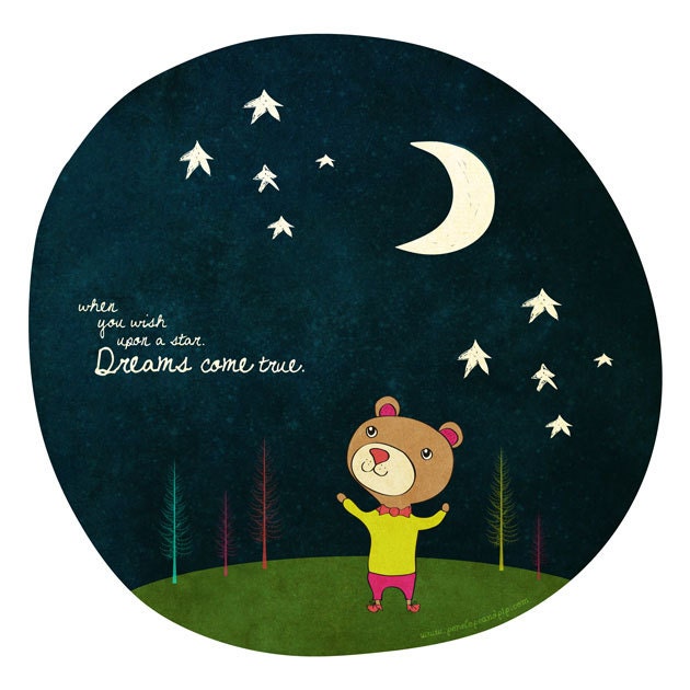 Art Print, Bear & Night Sky, Children, Nursery, Home Decor, Wall Art, Original Illustration by Penelope and Pip