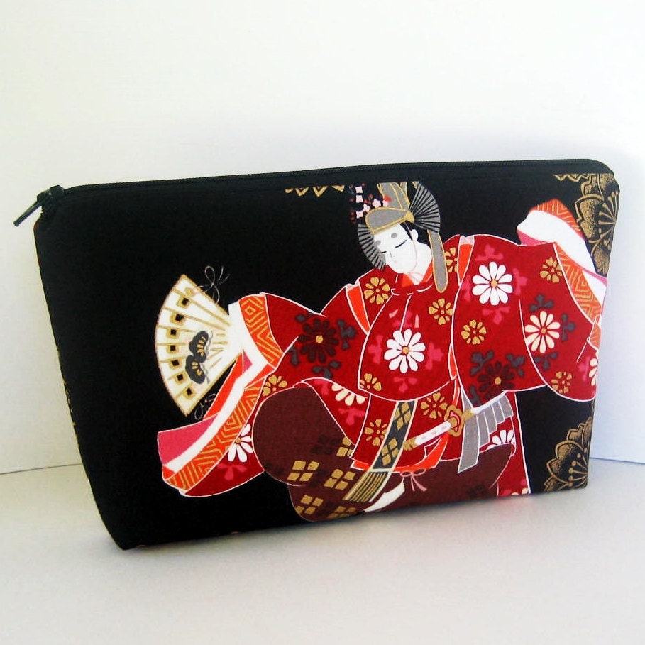 Red Kimono Make-up Zipper Pouch Cosmetic Bag