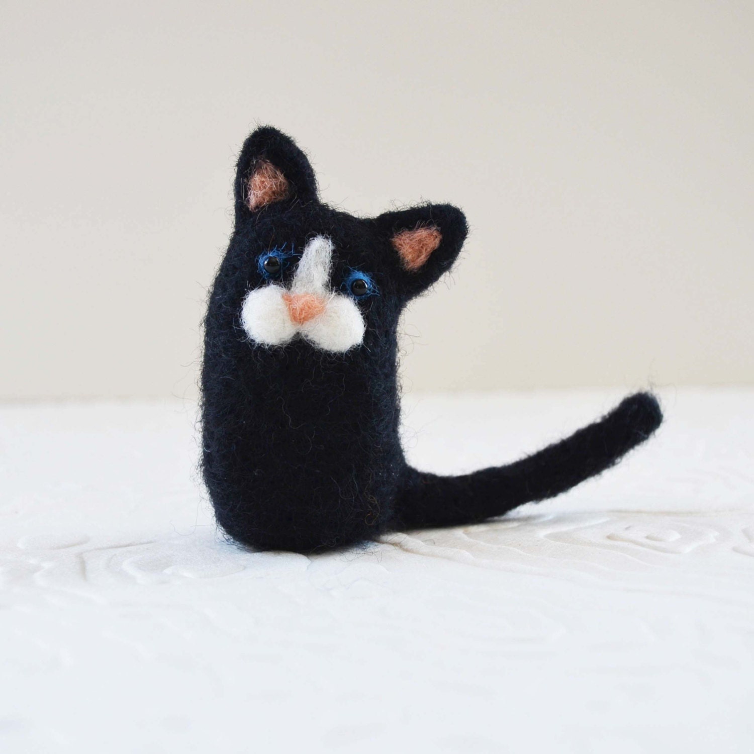 Tux Kittykitts, needle felted kitty cat fiber art sculpture