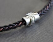 Silver Tube Leather Braid Necklace Sterling Silver Brown