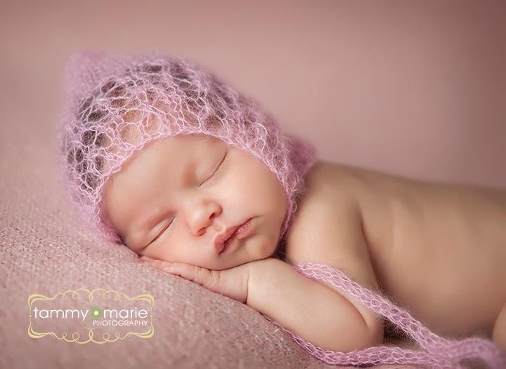 Pink Lacy Mohair Bonnet Newborn Baby Girl Photography Photo Prop