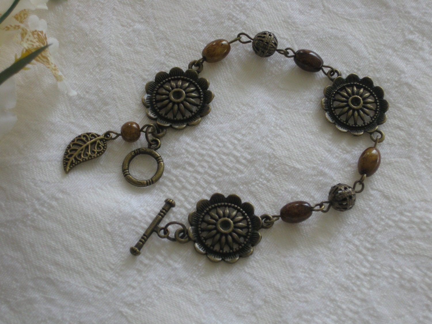 Brass, Beaded Bracelet, Brown Beads, Brass Beads, Brass Filigree, Antique Gold, Handmade Bracelet, Chunky Bracelet, Boho Bracelet