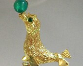 Vintage Seal Brooch.  Green Moonglow Ball. Gerry's.