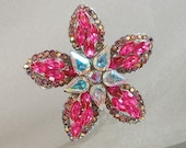 Vintage Star Brooch Pink and AB Rhinestone. Starfish. Pendant. Flower.