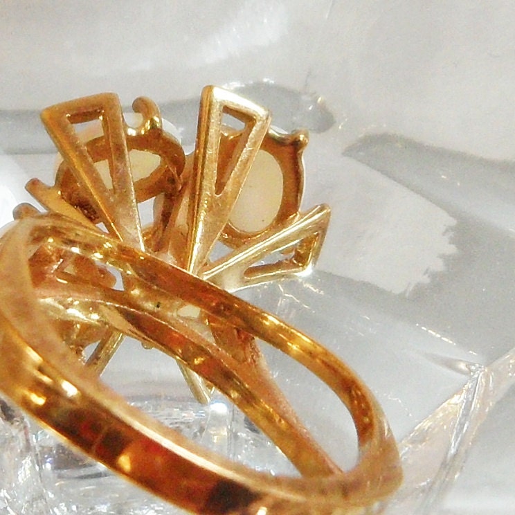 RESERVED for SHIANG Antique Opal Ring. Art Deco. Modernist. 9k Gold. Vintage Ring