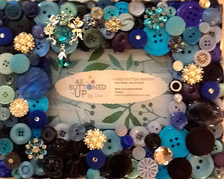 Blue & Turquoise Button Picture Frame for 4"x6" photo