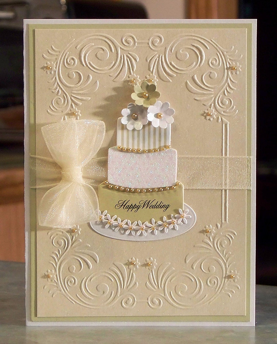 Embossed Wedding Card, Pearlized Tone on Tone