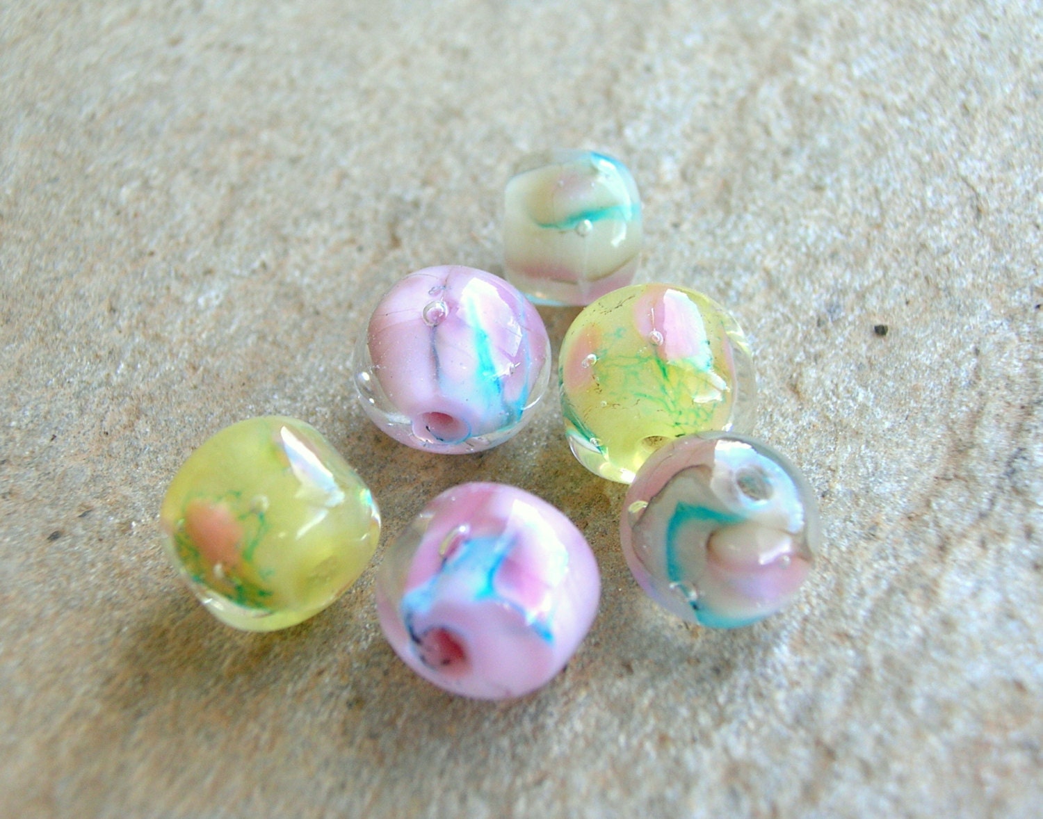 Lampwork Beads, Soft Spring Colors, Handmade Jewelry Supplies for Lampwork Jewelry for Mom