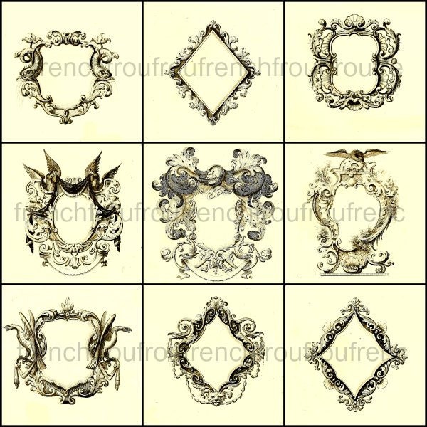 antique victorian french cartouche ornament frame collage sheet digital