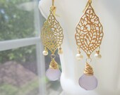 Gold Paisley Chandelier Earrings Purple Lilac by MinouBazaar
