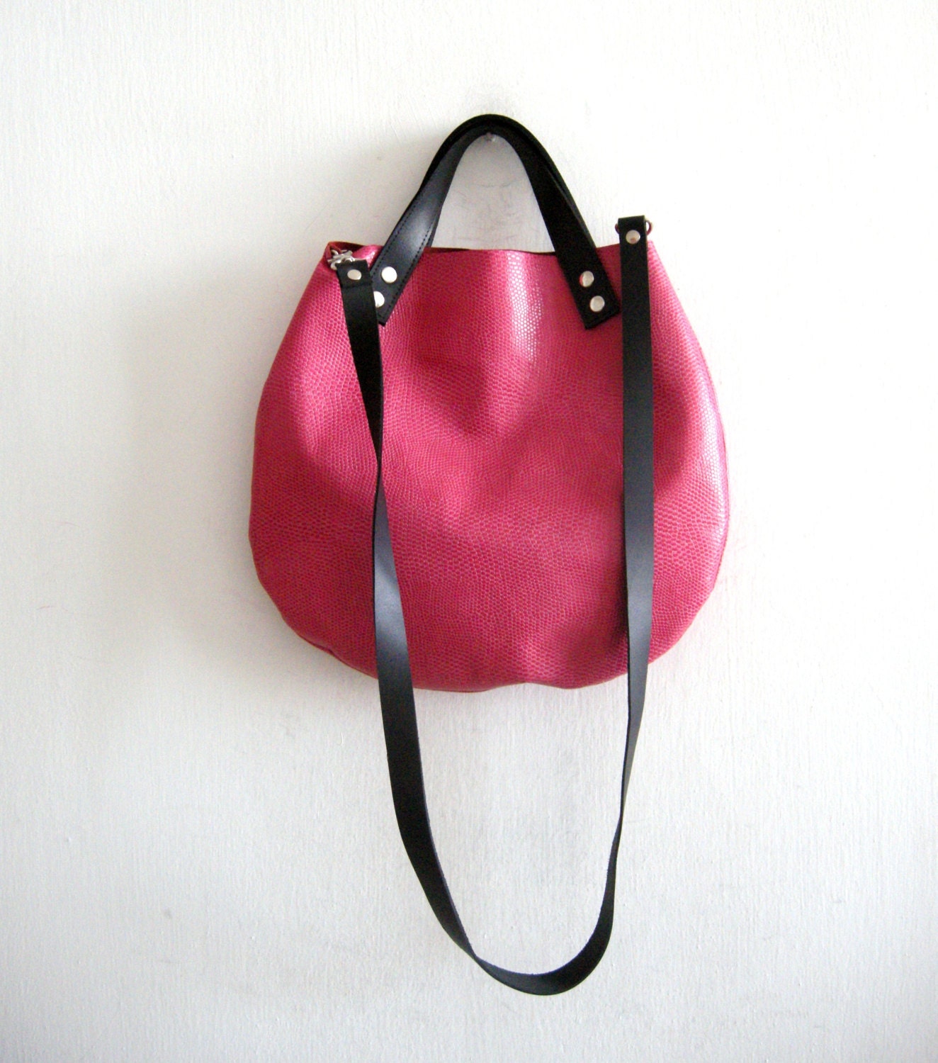 Little leather  basket bag ,Cross-body - Pink (snake pattern)