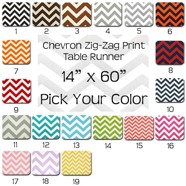 FREE U.S. Shipping - Chevron Zig Zag Print Table Runner 14x60 inch Single Sided - YOU pick the color.