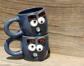 Teacups Blue Set of Fun Teatime Pottery Cups