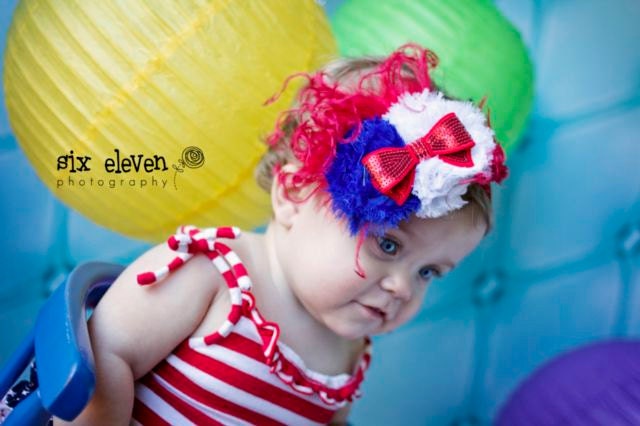 Fourth of July Girl's Headband - feathers and chiffon