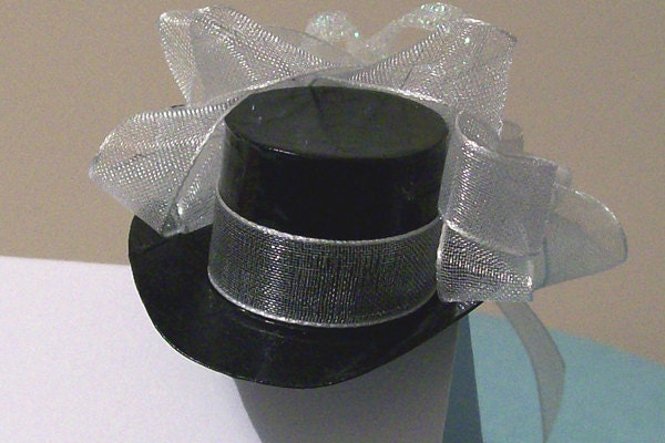 Mini Black Top Hat with White Ribbon
