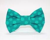 Bow tie- dog collar accessory- turquiose and teal tone on tone polka dots bow tie- formal wear for dogs