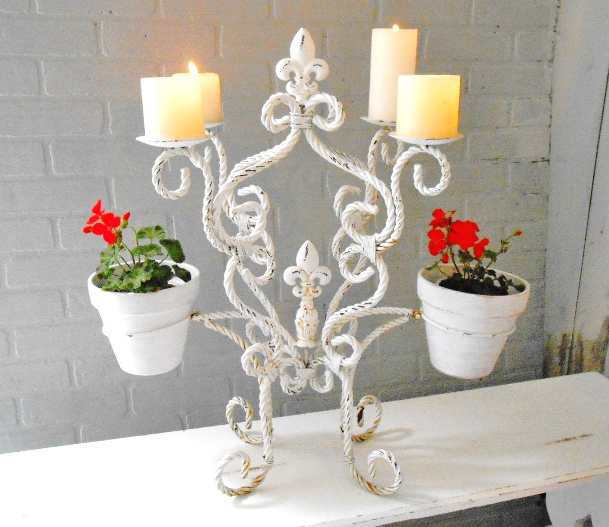 shabby chic centerpiece planter candleabra