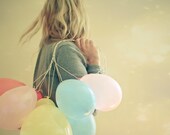 Run - Portrait photography, balloon art, pastel decor, gold, girl and balloons, whimsical, ethereal 8x8 Print