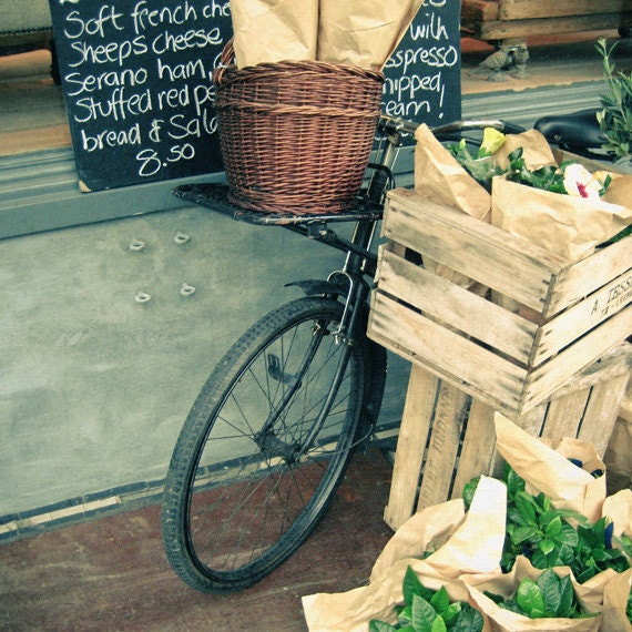 Brunch - City photography, bicycle photo, cafe art, street scene, traditional, rustic home decor 8x8 print