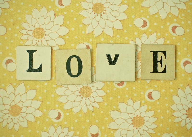 20% SALE Love No.4 - Typography photograph, romantic art, yellow spring decor, summer wall art, gift for her, floral 5x7 Print