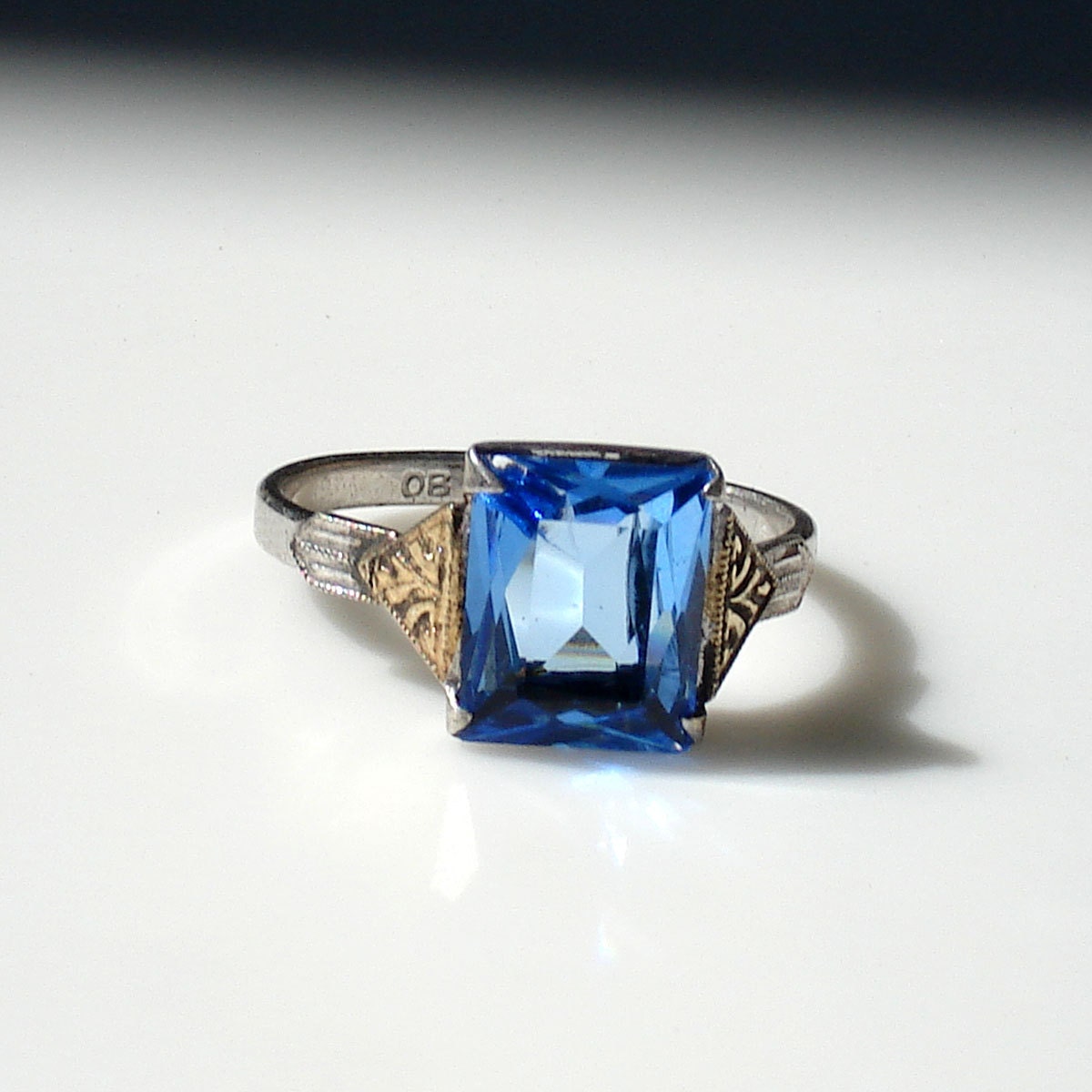 Art Deco Sterling Silver - Sapphire Blue Stone/ Ostby & Barton