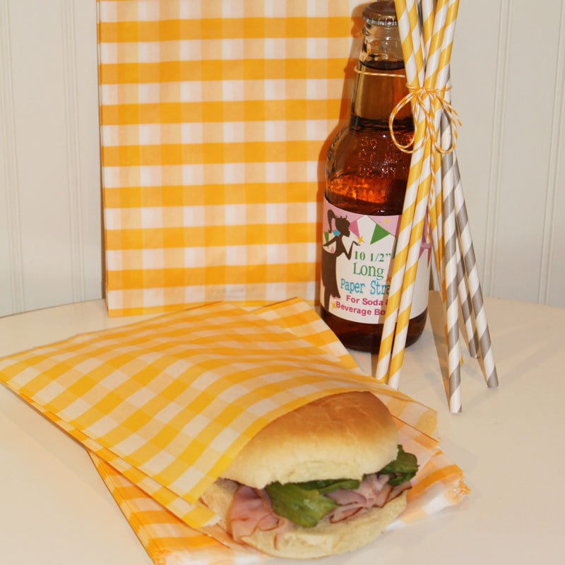 24 Favor / Sandwich Bags Yellow Gingham, Favor Bags, Hamburger Bag, Sandwich Bag, Wedding ,Birthday, Packaging, Picnic, Party