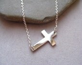 Silver Cross Necklace, Sideway cross necklace