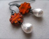 Valentine Flowers Earrings, Czech Glass Earrings, Red Earrings