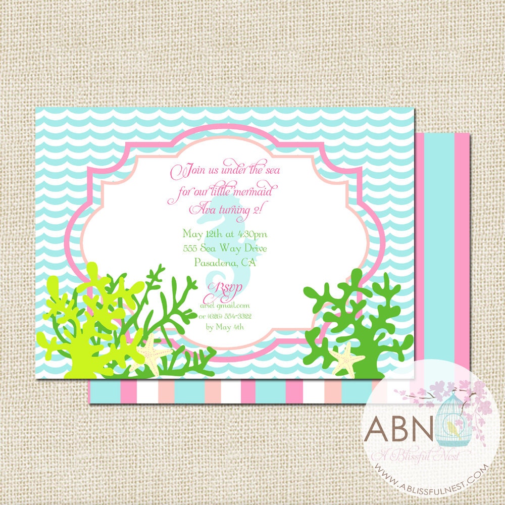 Little Mermaid Invitation - Ariel Under The Sea - PRINTABLE - By A Blissful Nest Il_570xn