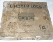 Antique 1920's LINCOLN LOG 1A Set in Box JL Wright Toys Building Contest Sheet - KrauseHaus
