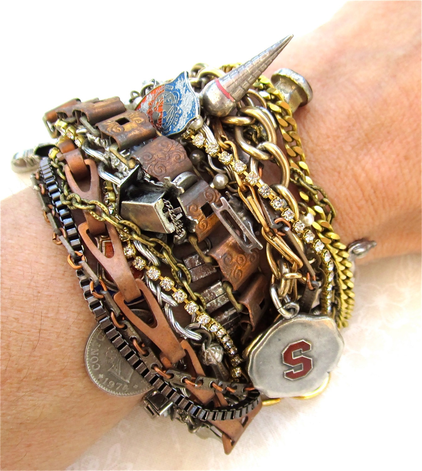 Made to Order Chunky Charm Bracelet in Your Color Choice with Your Own Charms Something Old - Copper, Silver, Gunmetal, Gold, or Mixed Metal