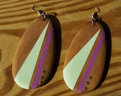 Hand Painted Wooden Oval Earrings in Mint and Lavender.