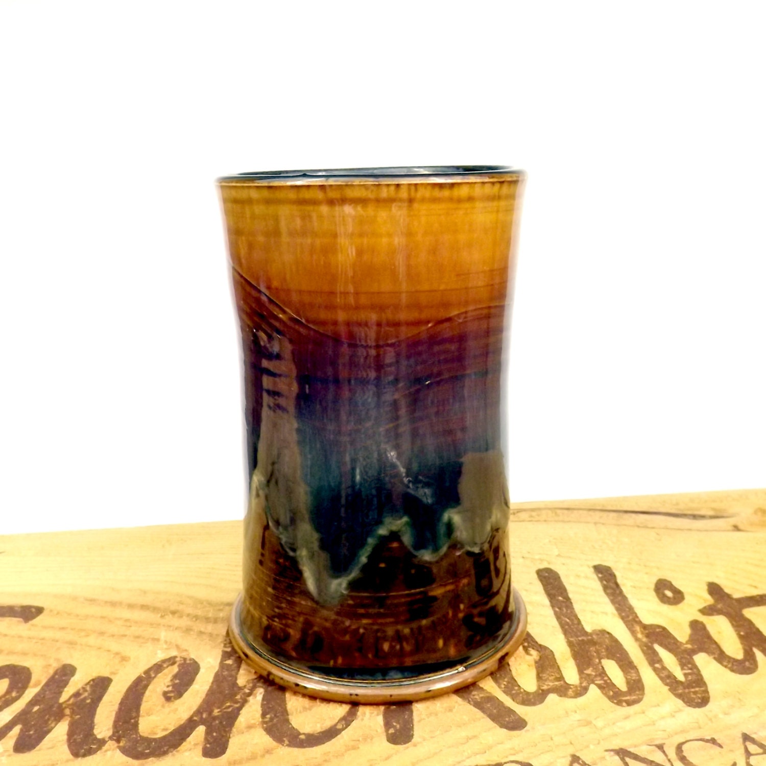 Pottery Cup with Texture and Amber Twilight Glaze