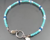 beaded bracelet - sterling silver bracelet - charm bracelet - seed bead bracelet - turquoise bracelet