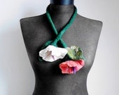 felt flowers necklace lariat, statement necklace, eco friendly
