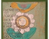 On Sale Whimsical Bird Art  20 x 20 mixed media original painting on canvas Mother Theresa quote