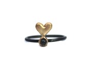 Black Silver Yellow Gold Heart Ring - Dancing Heart