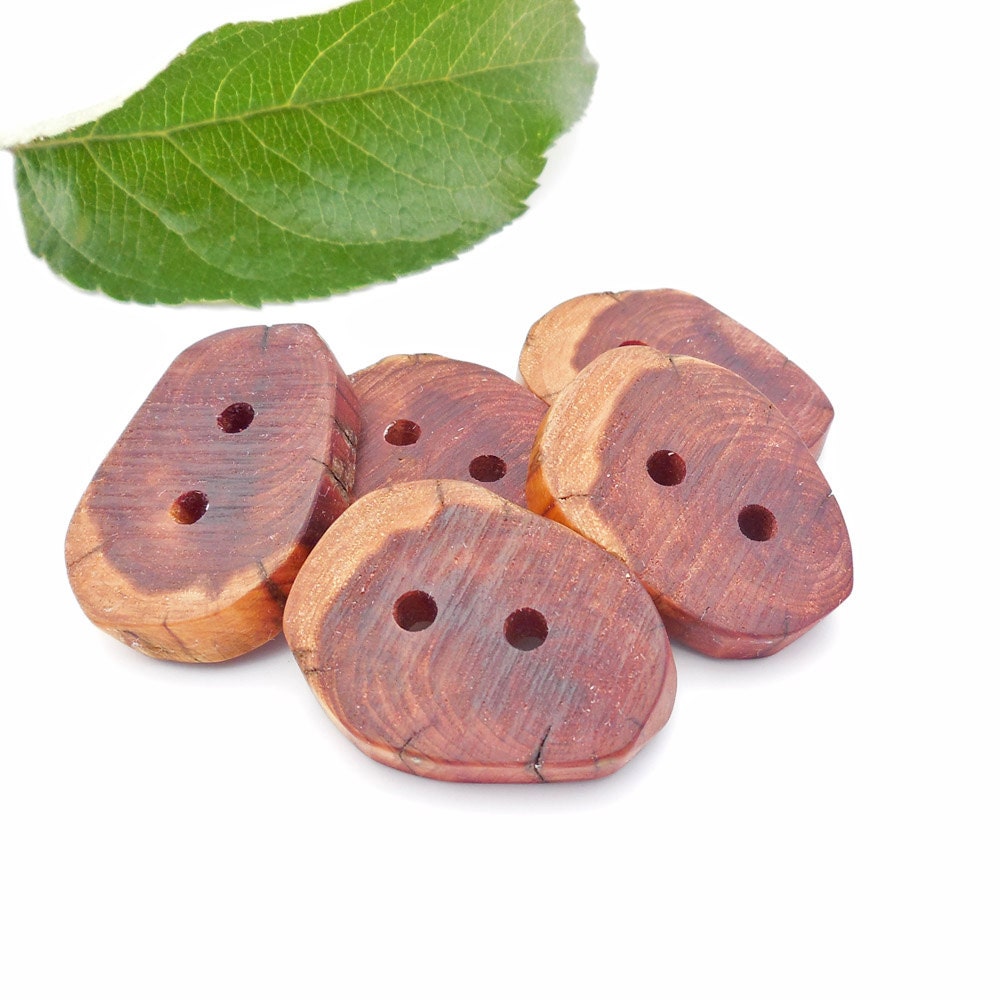 Cedar Wood Buttons - 5 Lrg Wooden Buttons for Knitting, Crocheting and Crafts