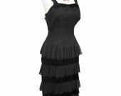 1950's Designer Tiered Lace & Velvet Bombshell Wiggle Cocktail Dress w Back Bows 34 - 26 - 36