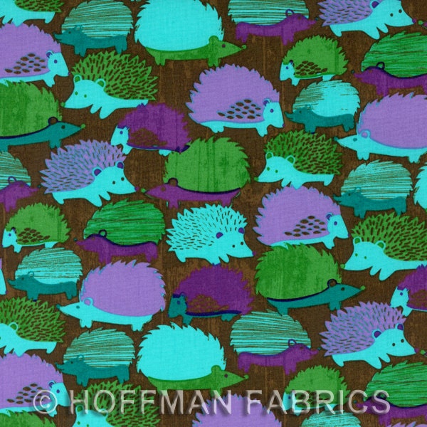 Woodlands Hedgehogs Cotton Fabric in Juniper from Hoffman Fabrics - 1 Yard - FabricFascination